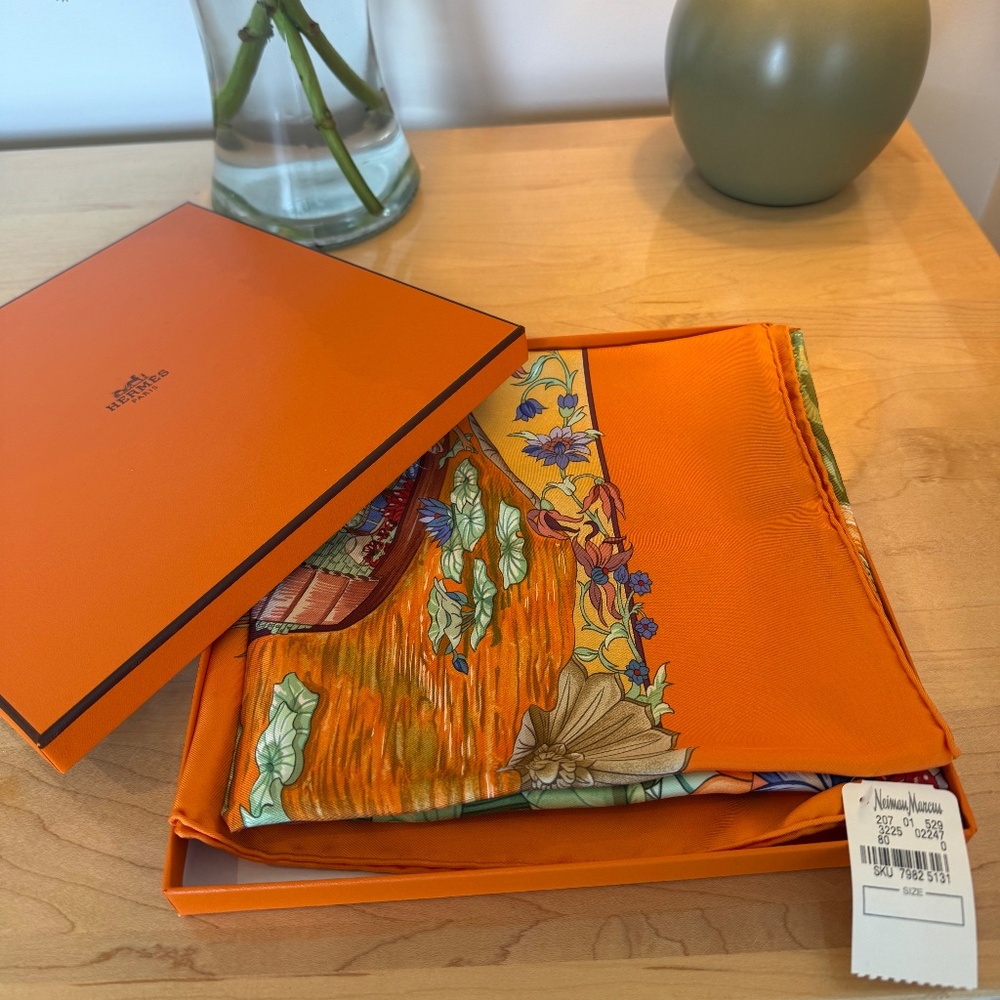 Hermes Silk Scarf 90cm - Orange Floral/Botanical Garden
